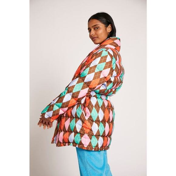 Rachel Antonoff Toni Belted Argyle Watercolor Puffer Size Small - Picture 2 of 12